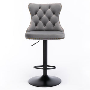 4x Height Adjustable Swivel Bar Stool | Velvet Nailhead Barstool | with Footrest