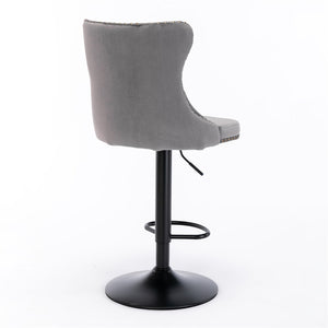 4x Height Adjustable Swivel Bar Stool | Velvet Nailhead Barstool | with Footrest