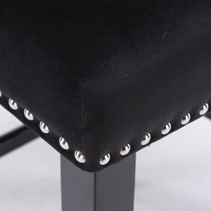 4x Velvet Upholstered Button Tufted Bar Stools | with Wood Legs and Studs | Black