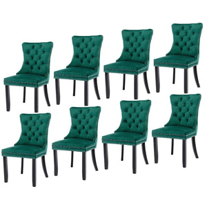 8x Velvet Dining Chairs | Green