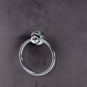 4x Velvet Dining Chairs | Upholstered Tufted Kitchen Chair | Solid Wood Legs | Stud Trim & Ring | Gray