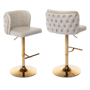2x Faux Leather Golden Base Swivel Bar Stools | Beige