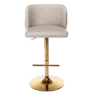 2x Faux Leather Golden Base Swivel Bar Stools | Beige