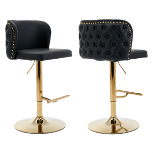 2x Faux Leather Golden Base Swivel Bar Stools | Black