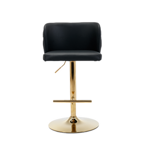 2x Faux Leather Golden Base Swivel Bar Stools | Black