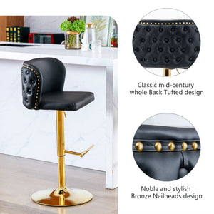 2x Faux Leather Golden Base Swivel Bar Stools | Black