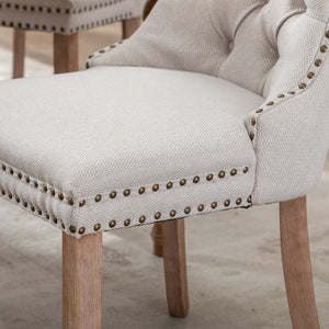 4x AADEN Modern Elegant Button-Tufted Upholstered Fabric | Studs Trim | Wooden Legs | Dining Side Chair | Beige