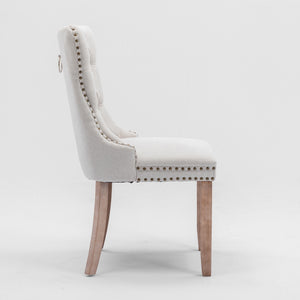 AADEN Modern Elegant Button-Tufted Upholstered Fabric Dining Side Chair | Studs Trim | Wooden Legs | Beige