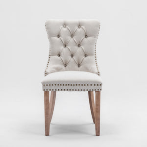 AADEN Modern Elegant Button-Tufted Upholstered Fabric Dining Side Chair | Studs Trim | Wooden Legs | Beige