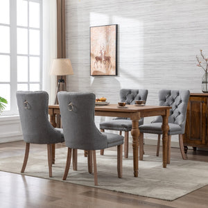 AADEN Modern Elegant Button-Tufted Upholstered Fabric Dining Side Chair | Studs Trim | Wooden Legs | Gray