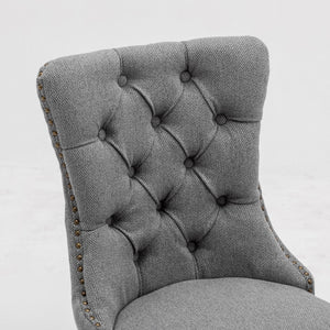 AADEN Modern Elegant Button-Tufted Upholstered Fabric Dining Side Chair | Studs Trim | Wooden Legs | Gray