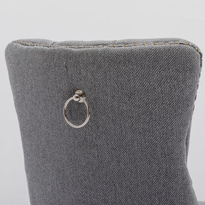 AADEN Modern Elegant Button-Tufted Upholstered Fabric Dining Side Chair | Studs Trim | Wooden Legs | Gray