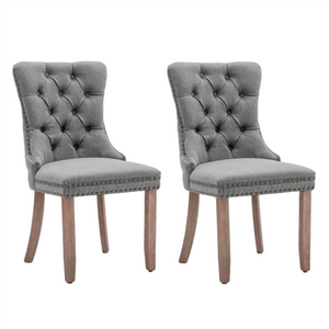 AADEN Modern Elegant Button-Tufted Upholstered Fabric Dining Side Chair | Studs Trim | Wooden Legs | Gray