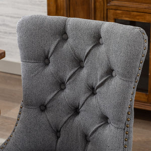 AADEN Modern Elegant Button-Tufted Upholstered Fabric Dining Side Chair | Studs Trim | Wooden Legs | Gray