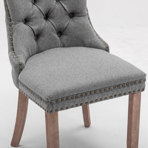AADEN Modern Elegant Button-Tufted Upholstered Fabric Dining Side Chair | Studs Trim | Wooden Legs | Gray