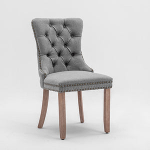 AADEN Modern Elegant Button-Tufted Upholstered Fabric Dining Side Chair | Studs Trim | Wooden Legs | Gray