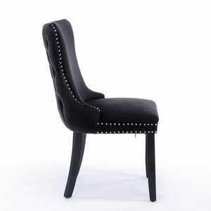 4x Velvet Upholstered Dining Tufted Chairs | Studs Trim | Solid Wood Legs | Black