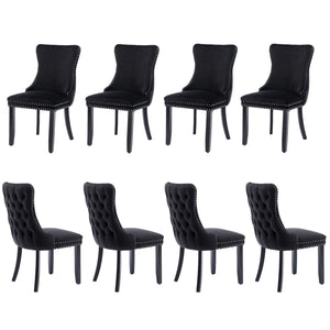8x Velvet Upholstered Dining Tufted Chairs | Studs Trim | Solid Wood Legs | Black