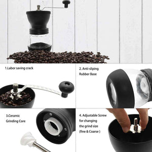 Coffee Bean Grinder | Manual Hand | Stainless Ceramic Burr Core | Glass Jar Nut Mill