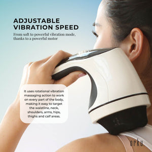 Full Body Vibration Handheld Massager | 4 Massage Heads | Neck, Shoulders, Back, Legs | Deep Tissue Relief
