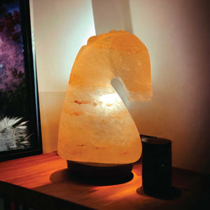 12V 12W Horse Himalayan Pink Salt Lamp | Carved Knight Rock Crystal Light with On/Off Switch