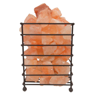 12V 12W Rectangle Iron Basket Himalayan Pink Salt Lamp | Rock Crystal Bulb On/Off