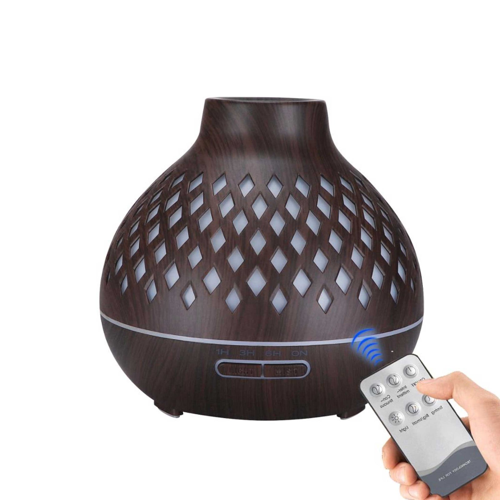 Essential Oil Aroma Diffuser | 400ml | Hollowed Wood | Mist Humidifier | Remote