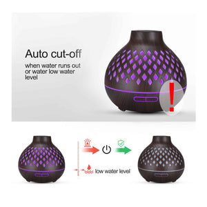 Essential Oil Aroma Diffuser | 400ml | Hollowed Wood | Mist Humidifier | Remote