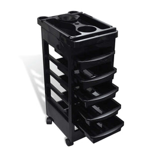6-Tier Hairdressing Trolley | Black | 82x49x32cm | Salon Rolling Cart for Hair Colouring