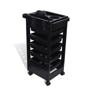 6-Tier Hairdressing Trolley | Black | 82x49x32cm | Salon Rolling Cart for Hair Colouring
