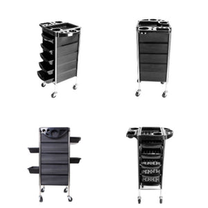 5-Drawer Hairdressing Trolley | Black | 90x30x36cm | Salon Beauty Rolling Cart