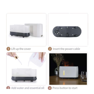 Essential Oil Aroma Diffuser and Remote | 240ml | Flame Fire Style Air Humidifier | White