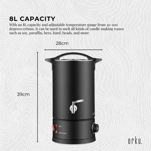 8L Candle Wax Heater Black with Tap & Accessories | Candle Wax Melter