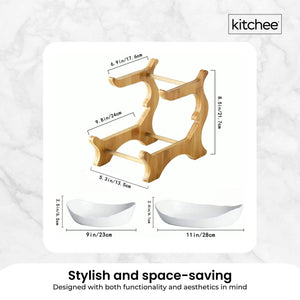 2-Tier Porcelain Fruit Bowl | Ceramic Vegetable Storage | With Bamboo Stand