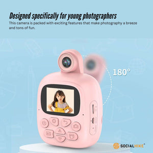 Kids Rechargeable Instant Print Camera | Pink | Digital Thermal Photo & Video | MP3 Player | Fun Learning Toy