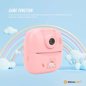 Kids Rechargeable Instant Print Camera | Pink | Digital Thermal Photo & Video | MP3 Player | Fun Learning Toy