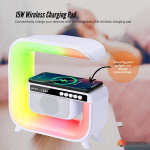 Bluetooth Rechargeable Speaker | Wireless Phone Charging | LED Lamp Alarm Clock | Portable Multifunctional Speaker