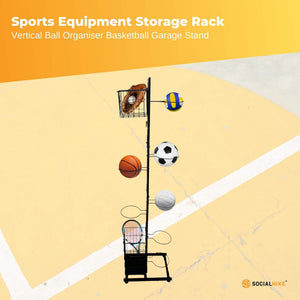 Sports Equipment Storage Rack | Vertical Ball Organizer | Basketball Garage Stand
