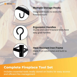Social Hike Firewood Rack & Tool Set | Log Holder Storage | Fireplace Accessories