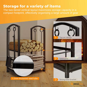 Social Hike Firewood Rack & Tool Set | Log Holder Storage | Fireplace Accessories