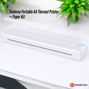 Tooleroo Portable A4 Thermal Printer White | Paper Kit | Wireless and Inkless