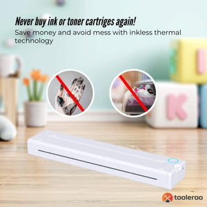 Tooleroo Portable A4 Thermal Printer White | Paper Kit | Wireless and Inkless