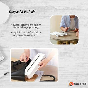 Tooleroo Portable A4 Thermal Printer White | Paper Kit | Wireless and Inkless
