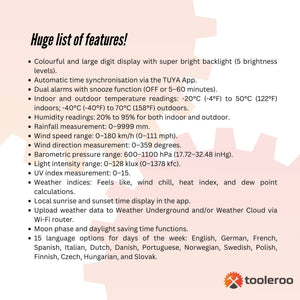 Tooleroo 7-in-1 Professional Weather Station | Home Forecast System | Outdoor Sensor