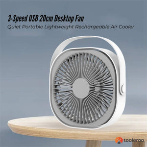 Desktop Fan | 20cm | 3-Speed | USB Rechargeable | Quiet & Lightweight Cooler