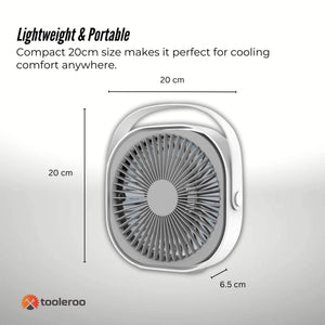 Desktop Fan | 20cm | 3-Speed | USB Rechargeable | Quiet & Lightweight Cooler