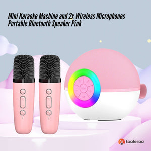 Mini Karaoke Machine Set | Bluetooth Speaker + 2 Wireless Microphones | Pink