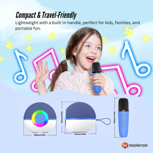 Mini Karaoke Machine Set | Bluetooth Speaker + 2 Wireless Microphones | Blue