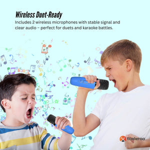 Mini Karaoke Machine Set | Bluetooth Speaker + 2 Wireless Microphones | Blue