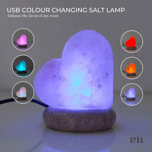 USB Color Changing Himalayan Salt Lamp | Heart-Shaped Pink Rock LED Light